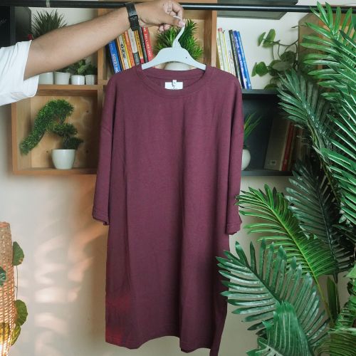 Oversized Drop Shoulder Tee - Maroon - Image 2