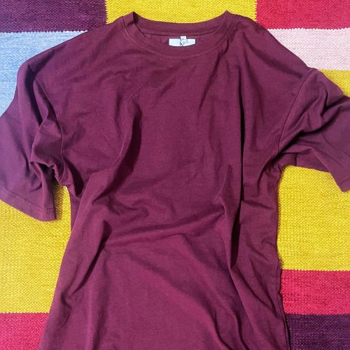 Oversized Drop Shoulder Tee - Maroon - Image 4